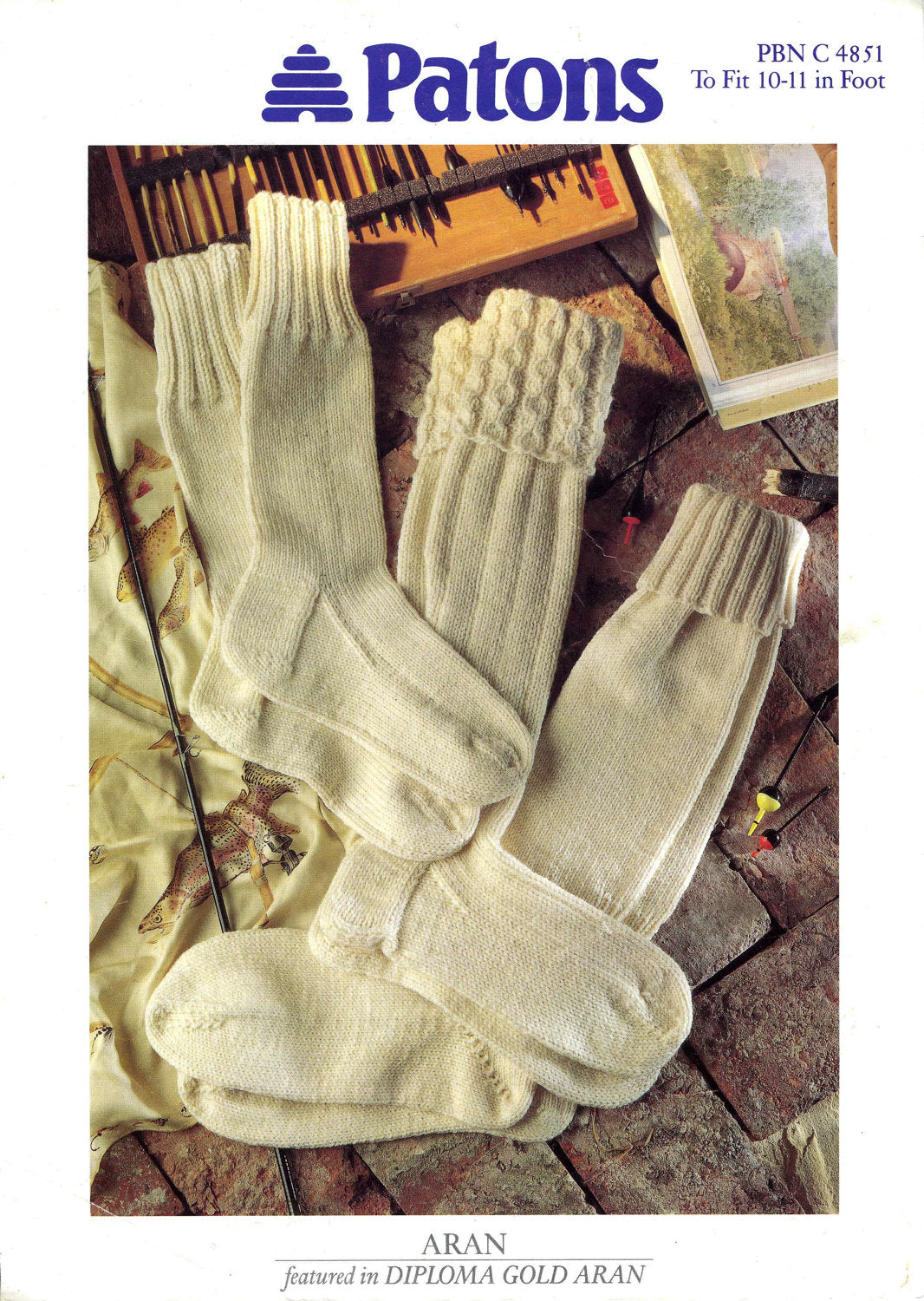 Fisherman's Socks, Aran, 10-11, 80s Knitting Pattern, Patons 4851