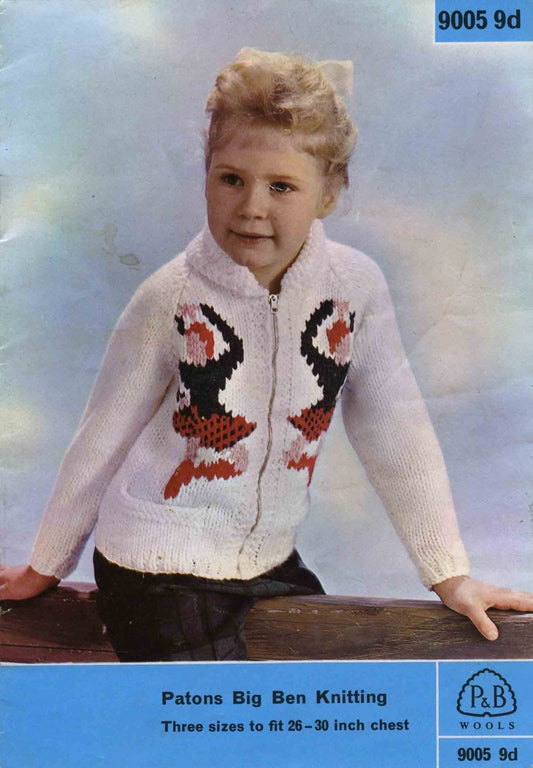 Childrens Cardigan/Jacket with Highland Motif, 60s Knitting Pattern, P&B 9005