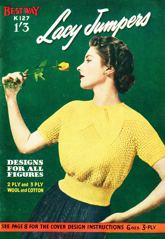 Ladies Lacy Jumpers, 12 Designs, Sizes For All Figers, 30"-45" Bust, 2ply & 3ply, 50s Knitting Pattern, Bestway K127