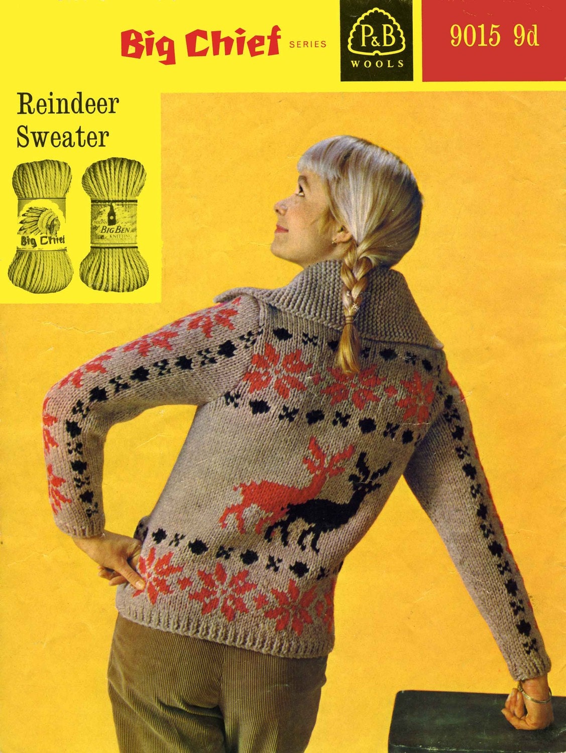 Ladies Reindeer Jacket / Cardigan, 32"-36" Bust, Chunky / Super Chunky, 70s Knitting Pattern, P&B 9015