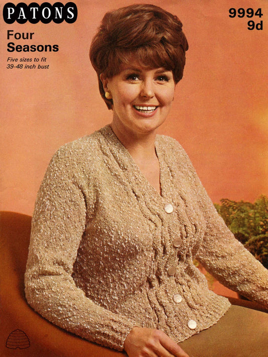 Ladies Cardigan, plus size 39"-48" Bust, DK, 70s Knitting Pattern, Patons 9994