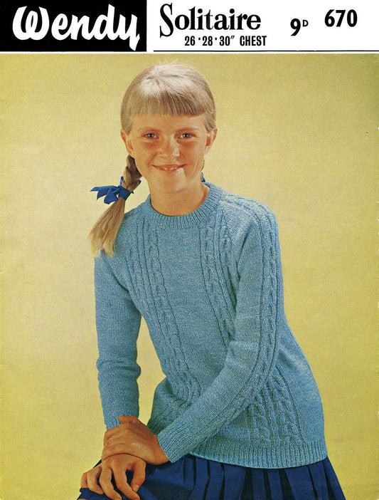 Girls Jumper / Sewater 26" 28" 30" Chest, DK, 60s Knitting Pattern, Wendy 670