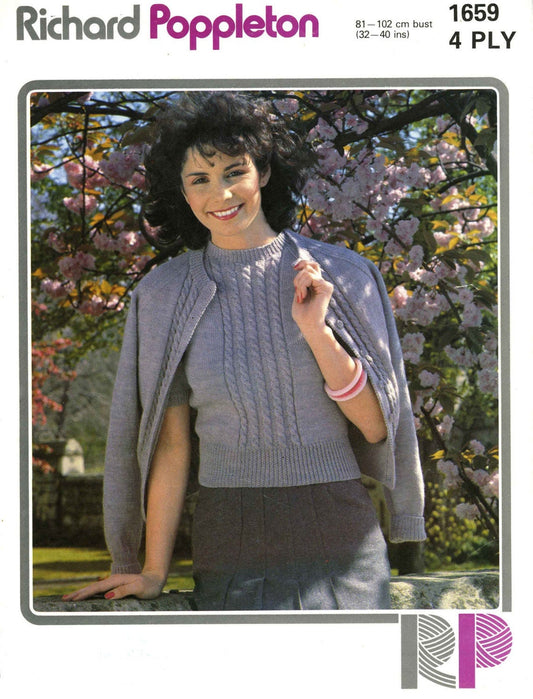 Ladies Twin Set, Jumper and Cardigan, 32"/34"/36"/38"/40" Bust, 4ply, 70s Knitting Pattern, Richard Poppleton 1659