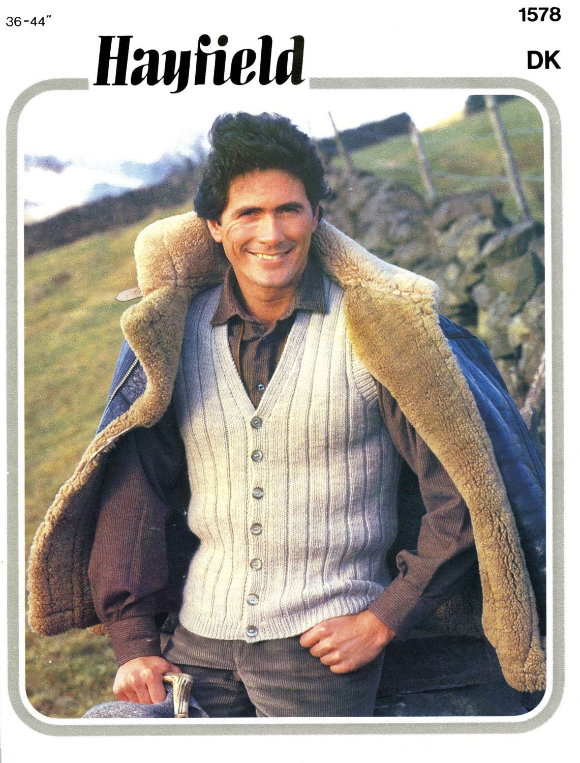 Men's Waistcoat, 36"-44" Chest, DK, 70s Knitting Pattern, Hayfield 1578