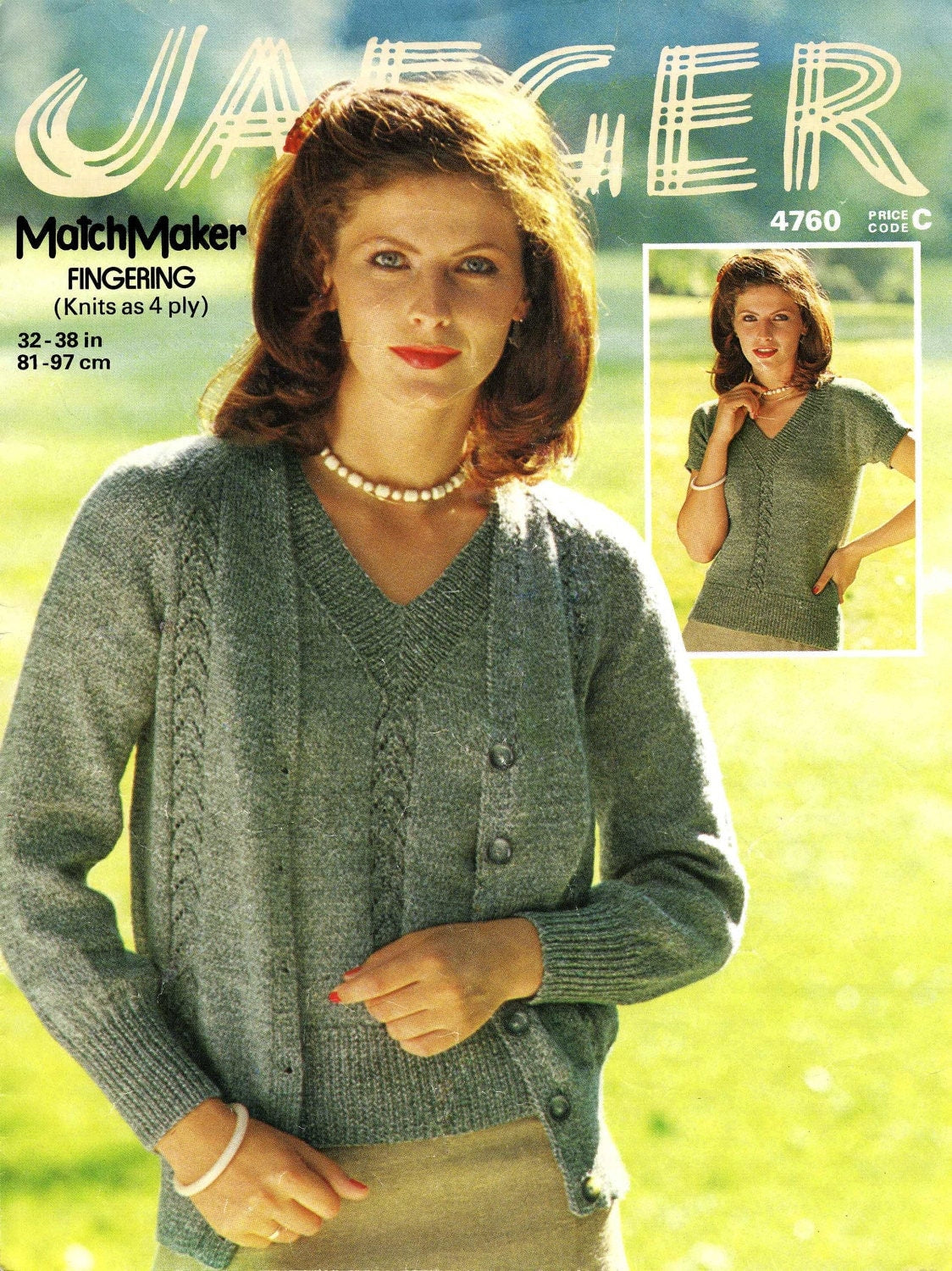 Ladies Twin Set, Cardigan and Jumper, 32"-38" Bust, 4ply, 80s Knitting Pattern, Jaeger 4760