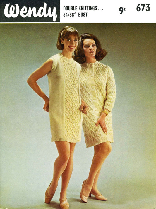 Ladies Coat and Dress, 34"-38" Bust, DK, 60s Knitting Pattern, Wendy 673