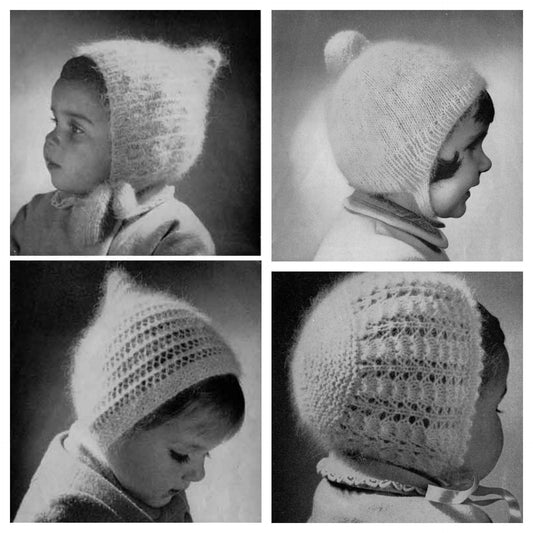 Childrens Boy or Girls Hats in 4 Styles, 4ply, 60s Knitting Pattern, P&B 1087