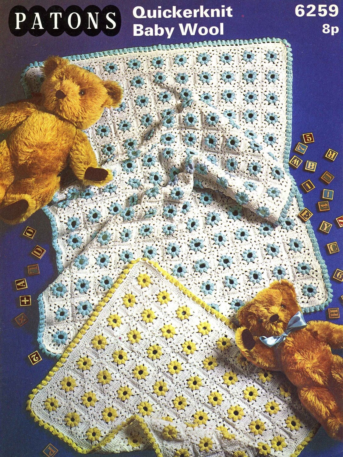 Baby Pram Cover and Cot Cover, 4ply, 70s Crochet Pattern, Patons 6259