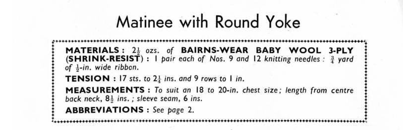 Baby Matinee Coat / Cardigan, 2 Styles (Round and Square Yoke), 3-9 months, 3ply, 50s Knitting Pattern, Bestway 3610