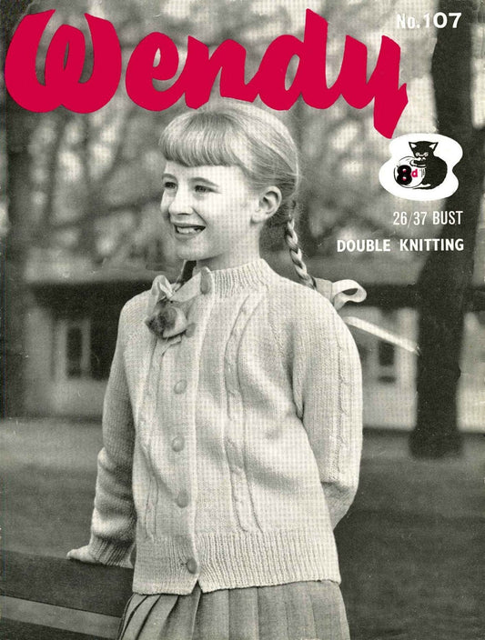 Girls Cardigan, 26"-37" Chest, DK, 60s Knitting Pattern, Wendy 107