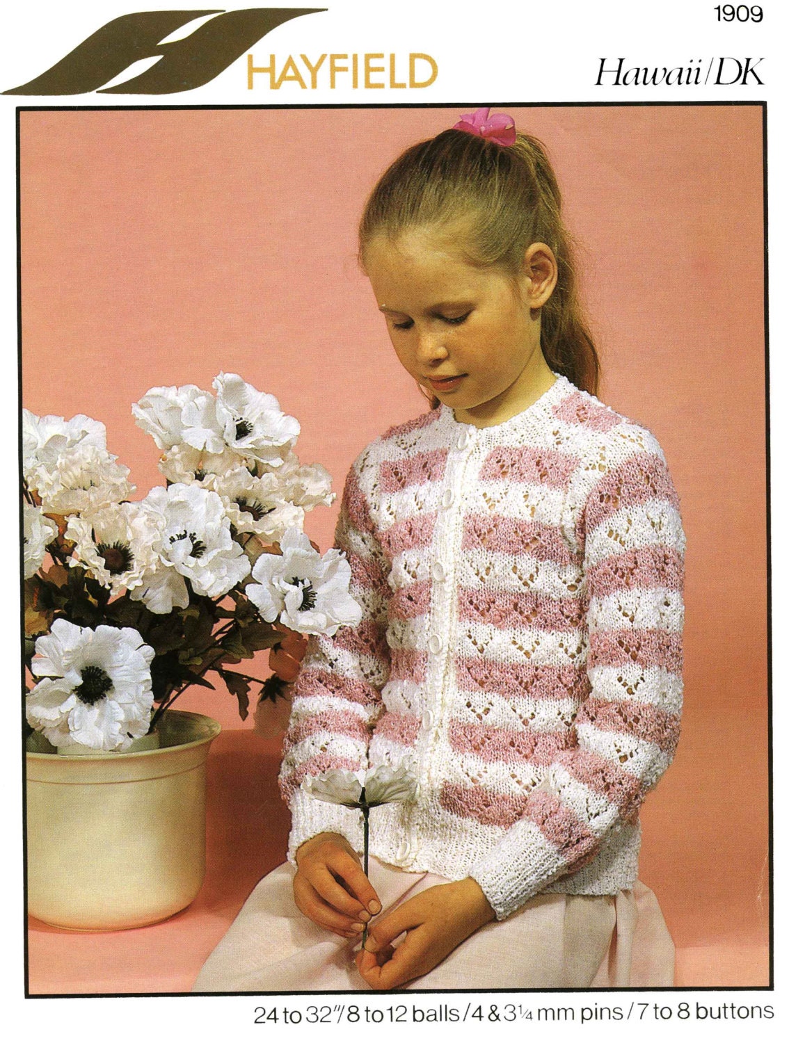 Girl's Cardigan, DK, 70s Knitting Pattern, Hayfield 1909