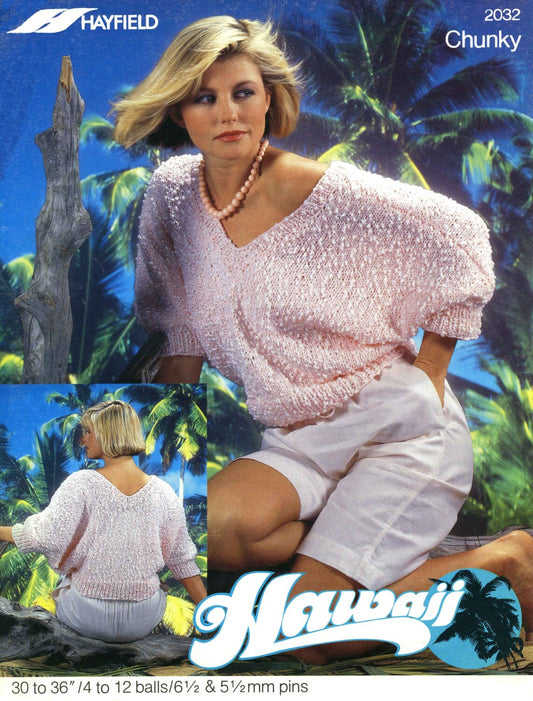 Ladies Jumper, 30" 32" 34" 36" Bust, Chunky, 80s Knitting Pattern, Hayfield 2032