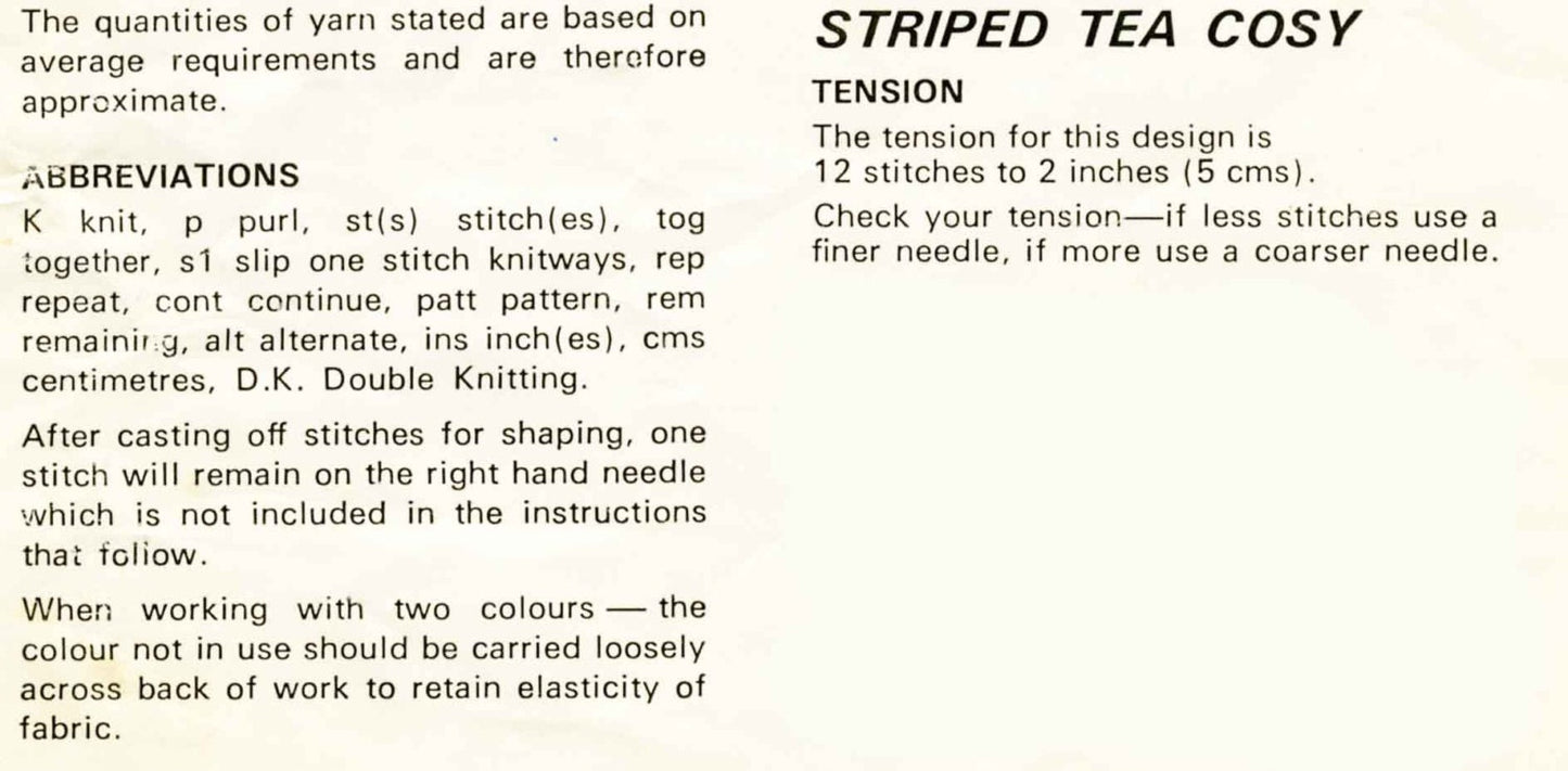 Tea, Coffee, and Egg Cosy, (you will get both patterns), DK, 70s Knitting Pattern, Sirdar 5578 & Bellmans 416