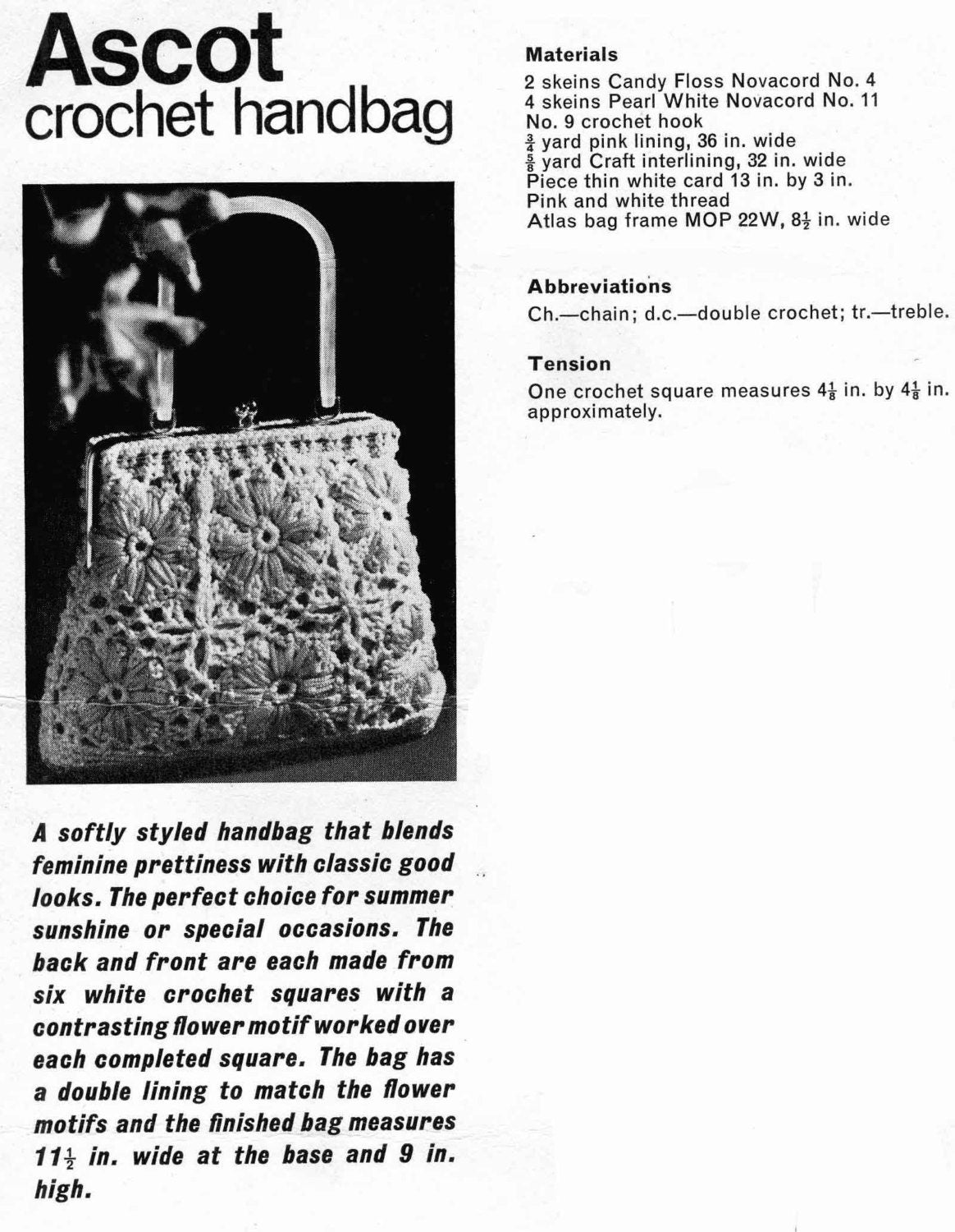 Ascot Crochet Handbag, 60s Crochet Pattern, Atlas Craft 6