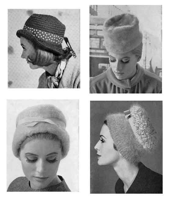 Ladies Hat in Six Styles, 4ply, DK, Chunky, 60s Knitting Pattern, P&B 9100