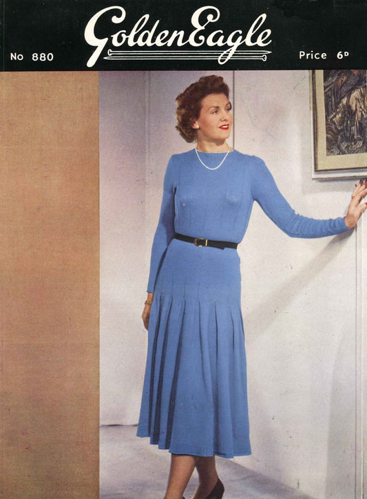 Ladies Dress, 34" Bust, 3ply, 50s Knitting Pattern, Golden Eagle 880